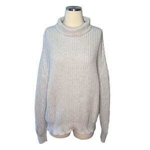 French Connection Women Gray Mock Neck Sweater Herringbone Stitch Size M